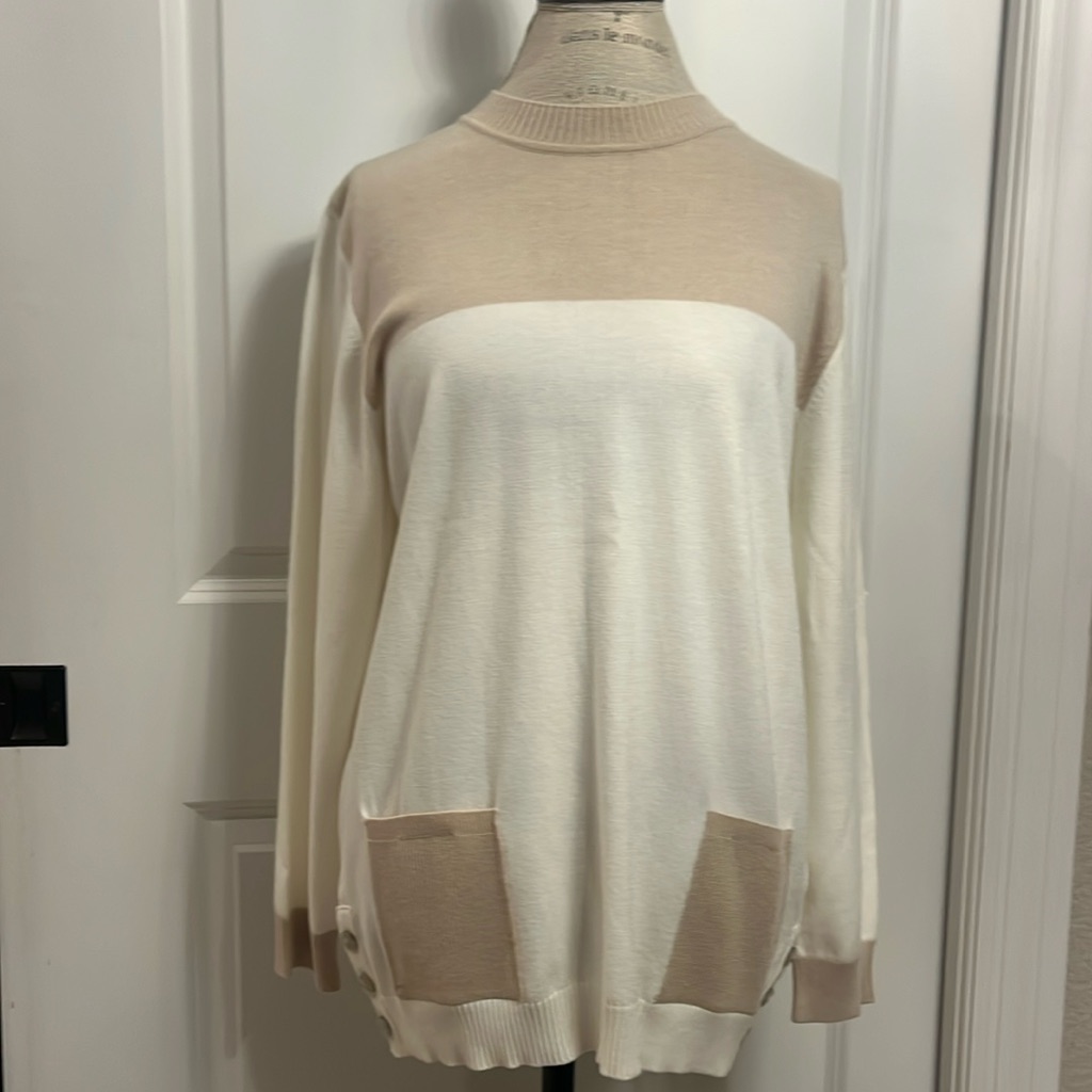 Nwt Kris Fashions Cream Long Sleeve Crewneck Knitted Sweater W/Pockets Xl